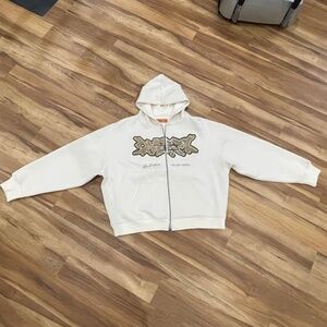 Loiter x The Anti Order collab Stone Chenille Zip Hoodie XL NWOT